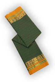 Jungle Green Thousand Buttas Chettinad Cotton Saree With Peacock Border 10076561
