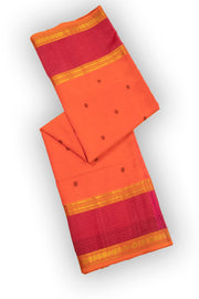 Flame Orange Handloom Kanchi Silk Cotton Saree with Buttas And Rudhraksham Motifs 10076562
