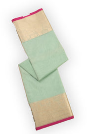 Minted Olive Green Banarasi Tissue Organza Saree With Tribal Motifs Zari Border 10076564