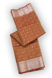 Cinnamon Brown Banarasi Crushed Tissue Organza Saree With Floral Border 10076568
