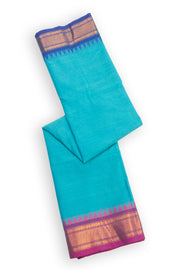 Mint Aqua Blue Handloom Kanchi Cotton Saree with Temple Border 10076576