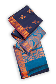 Deep Navy Blue South Silk Cotton Saree with Floral Border And Floral Motifs 10076581