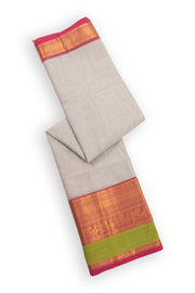 Pebble Grey Handloom Kanchi Cotton Saree With Peacock Zari Border 10076585