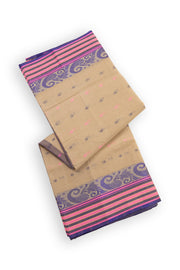 Desert Sand Beige  Bengal Handwoven Cotton Saree With Paisley Border 10076586