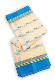 Vanilla Latte Cream Bengal Handwoven Cotton Saree With Floral Motifs 10076588
