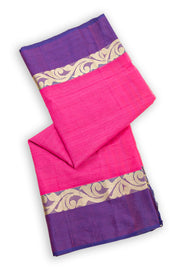 Raspberry Bloom Pink Dhaniakhali Cotton Saree 10076589