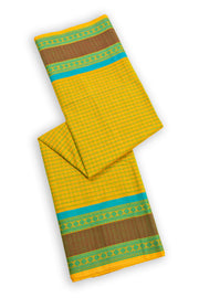 Harvest Olive Green Handloom Kanchi Cotton Saree With Checks Designs and Floral Motifs 10076590