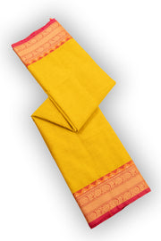 Honeydew Yellow Handloom Kanchi Cotton Saree with Floral Border 10076592