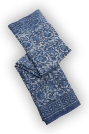 Indigo Slate Blue Hand Block Printed Kota Cotton Saree 10076593