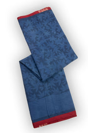 Deep Indigo Blue Handblock Printed Cotton Saree with Floral Motifs 10076595