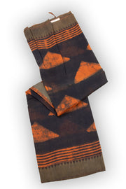 Dusty Charcoal Black Handblock Printed Silk Cotton Saree With Geometric Motifs 10076596