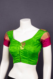 Leaf Bud Green Kanjivaram Soft Silk Blouse With Floral Motifs 10076603