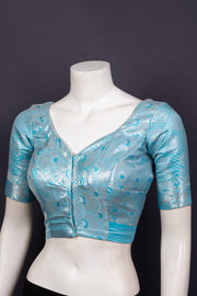 Coral Bay Blue Banarasi Silk Blouse with Floral Motif 10076604