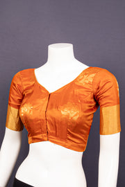 Pumpkin Glow Brown Kanjivaram Soft Silk Blouse With Floral Motifs 10076606