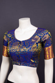 Majestic Blue Kanjivaram Silk Blouse With Floral Zari Border And Motifs 10076610
