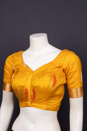  Sunset Yellow Kanjivaram Soft Silk Blouse With Floral Motifs And Zari Border 10076613