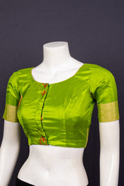 Lemon Grass Green Kanjivaram Soft Silk Blouse With Zari Border 10076615