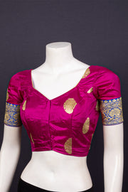 Royal Magenta Kanjivaram Silk Blouse With Floral Motifs and Floral Border 10076617
