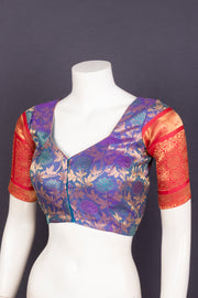 Skystone Blue  Kanjivaram Soft Silk Blouse With Floral Motifs And Elephant Motifs 10076620