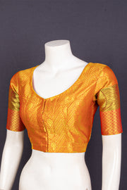 Golden Mustard Yellow Kanjivaram Silk Blouse With Paisley Motifs And Floral Motifs 10076621
