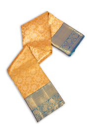 Sunset Gold Orange Kanjivaram Tissue Silk Saree With Floral Design And Floral Border 10076697