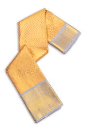 Harvest Sun Gold Kanjivaram Tissue Silk Saree With Geometric Design And Peacock Border 10076699