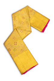 Autumn Gold Monotone Kanjivaram Tissue Silk Saree With Floral Design 10076700
