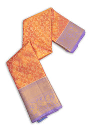 Sunset Rose Pink Kanjivaram Tissue Silk Saree With Floral Design And Peacock Border 10076704