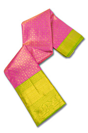 Raspberry Glow Pink Kanjivaram Pure Silk Saree With Golden Zari Floral Butta Design 10076715