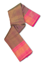 Spring Green And Strawberry Crush Pink Dual-tone Kanjivaram Pure Silk Saree With Leaf Design 10076714