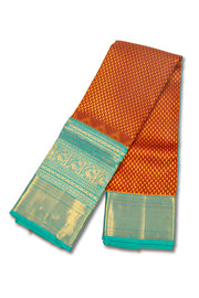 Cherry Brick Maroon Kanjivaram Pure Silk Saree With Golden Zari Leaf Butta Design And Peacock Border 10076716