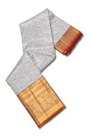 Moon Mist Grey Kanjivaram Pure Silk Saree With Floral Design And Geometric Border 10076719