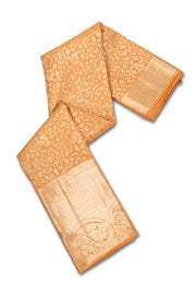 Tangerine Peach Monotone Kanjivaram Pure Silk Saree With Floral Design And Paisley Border 10076722