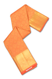 Warm Tangerine Orange Monotone Kanjivaram Pure Silk Saree With Geometric Design And Floral Border 10076725