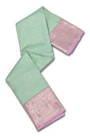 Sea Mist Green Kanjivaram Pure Silk Saree With Silver Zari Floral Butta Design And Floral Border 10076729