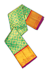 Dewdrop Green Kanjivaram Pure Silk Saree With Floral Design 10076733