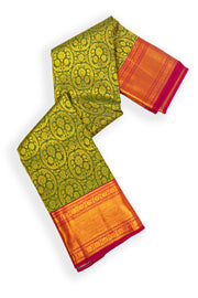 Forest Mustard Green Kanjivaram Pure Silk Saree With Floral Design And Floral Border 10076734