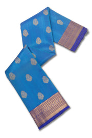 Royal Sapphire Blue Kanjivaram Pure Silk Saree With Floral Motifs Design 10076735