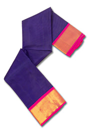 Moonlit Blue Kanjivaram Pure Silk Saree With Raspberry Pink Border 10076736