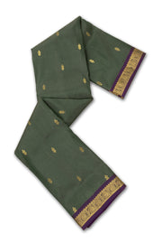 Fern Smoke Green Kanjivaram Pure Silk Saree With Floral Butta Design And Peacock Zari Border 10076741