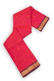 Bright Poppy Red Kanjivaram Pure Silk Saree With Butta Design And Floral Border 10076744