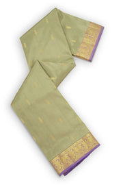 Dried Leaf Green Kanjivaram Pure Silk Saree With Butta Design And Floral Border 10076748