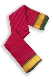 Deep Rani Pink Kanjivaram Pure Silk Saree With Checked Design And Zari Border 10076749