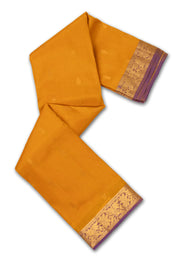 Golden Saffron Yellow Kanjivaram Pure Silk Saree With Floral Butta Design And Floral Zari Border 10076740