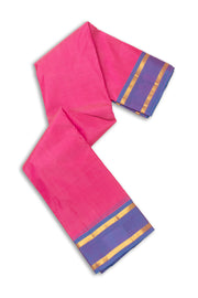 Bright Rose Pink Kanjivaram Pure Silk Saree with Contrast Blue Zari Border 10076751