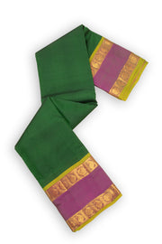 Evergreen Moss Green Kanjivaram Pure Silk Saree With Stripes Design And Thandavalam Border 10076757