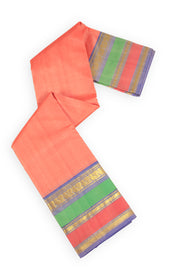 Summer Peach Kanjivaram Pure Silk Saree With Stripes Design And Thandavalam Border 10076762