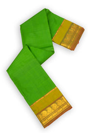 Garden Green Kanjivaram Pure Silk Saree With Stripes Design And Thandavalam Border 10076765