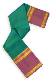 Deep Teal Green Kanjivaram Pure Silk Saree With Stripes Design And Thandavalam Border 10076761