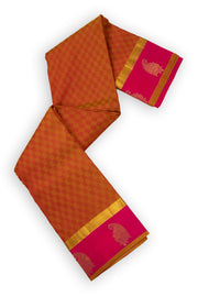 Crushed Berry Pink Kanjivaram Pure Silk Saree With Checks Design And Paisley Border 10076766